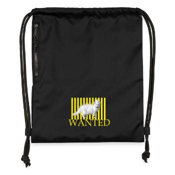 Wanted Punk Cat on Yellow Stripes - Gymsac made from recycled material - black - Front