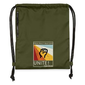 Les procrastinateurs s'unissent demain paresseux son cadeau - Sac à cordon en polyester recyclé - military green - Devant