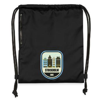 Stockholm Stadtmotive Patch - Turnbeutel aus Recycling-Material - Schwarz - Vorne