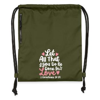 Christlicher Bibelvers Motivierend - Turnbeutel aus Recycling-Material - military Green - Vorne