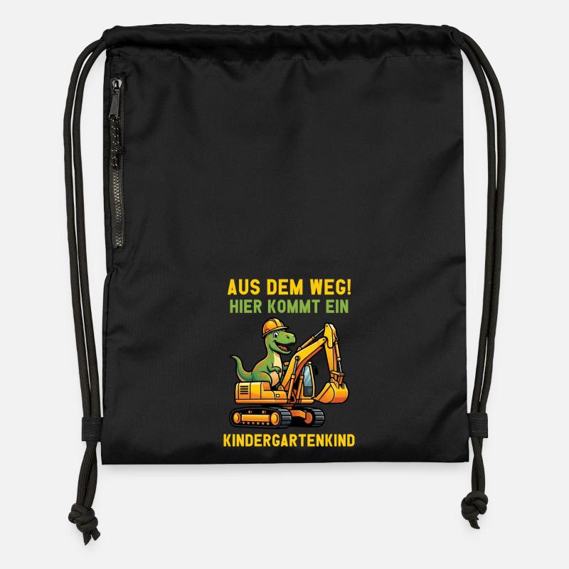 Here comes a kindergarten child 2026 excavator Dino - Gymsac made from recycled material - black