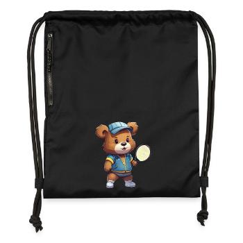 Ours mignon en tant que joueur de tennis et de badminton - - Sac à cordon en polyester recyclé - noir - Devant