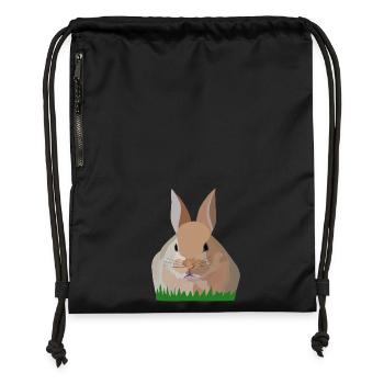 Houx Lapin dans l’herbe - Sac à cordon en polyester recyclé - noir - Devant
