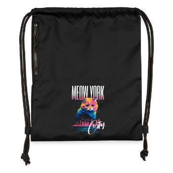 New York City Katze Meow Stadt Skyline Amerika USA - Turnbeutel aus Recycling-Material - Schwarz - Vorne