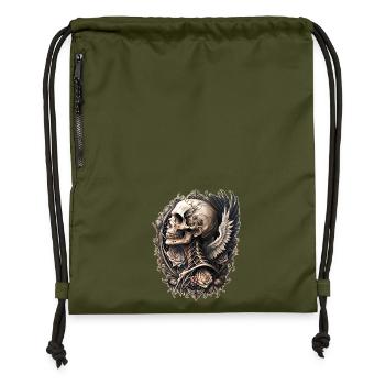 Tête de mort baroque ailes fleurs vintage gothique - Sac à cordon en polyester recyclé - military green - Devant