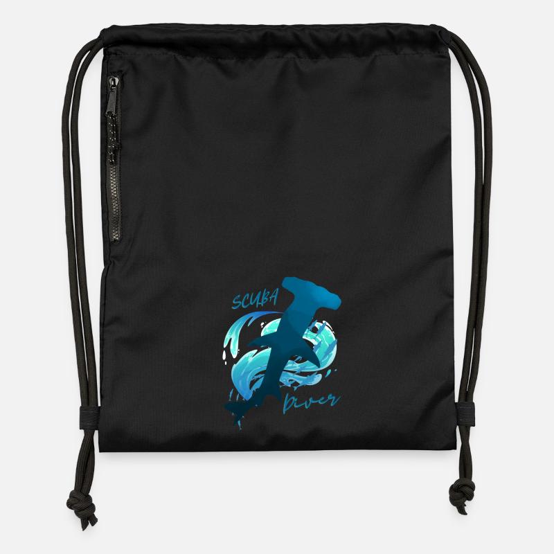 Plongeur Hammerhead Shark T-Shirt Cadeau de plongeur - Sac à cordon en polyester recyclé - noir