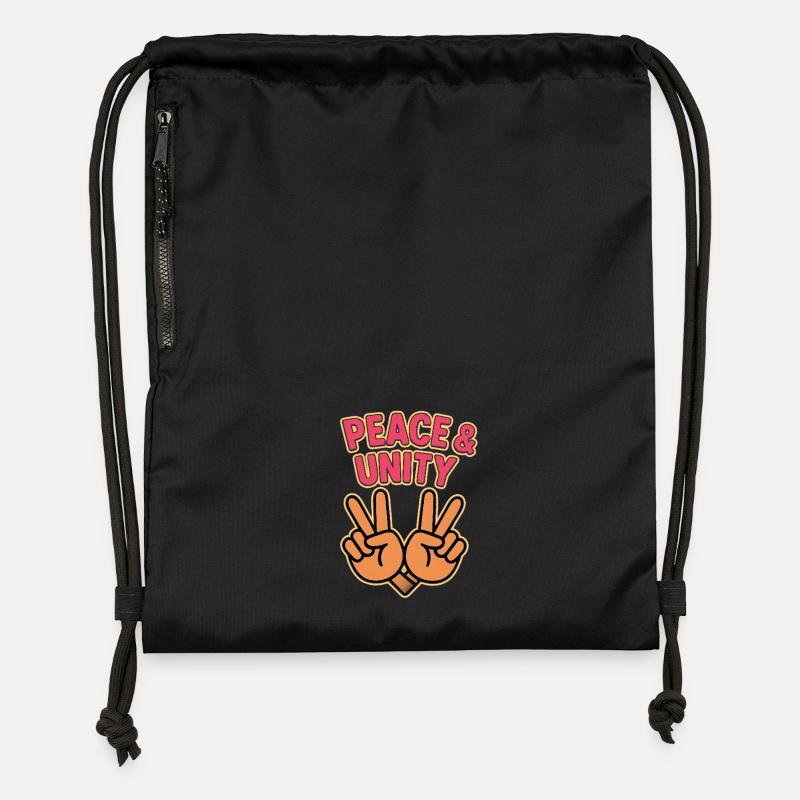 Paix et unité Main Signes de paix - Sac à cordon en polyester recyclé - noir