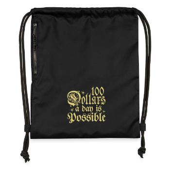 100 dollars par jour, c’est possible phrase de typographie - Sac à cordon en polyester recyclé - military green - Devant