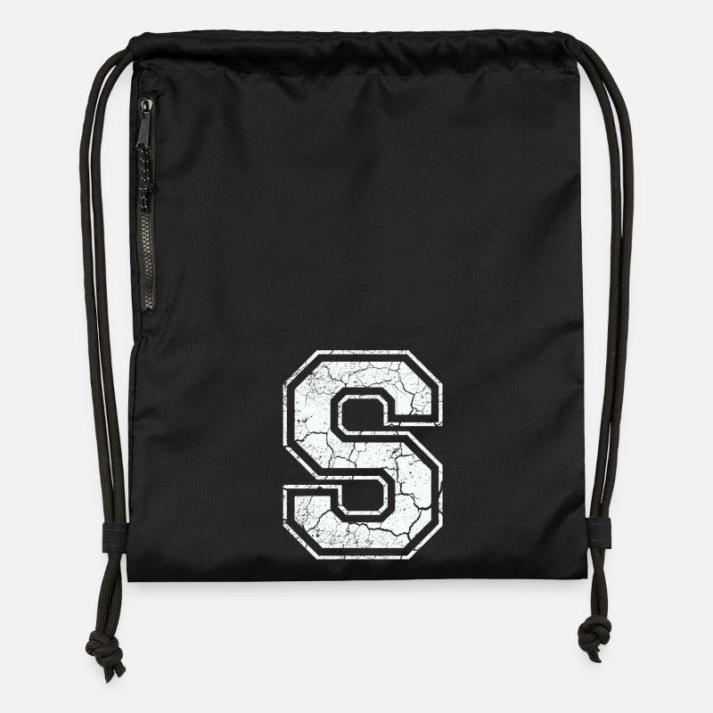 Un caractère S dans blanc in Used Look - Sac à cordon en polyester recyclé - noir