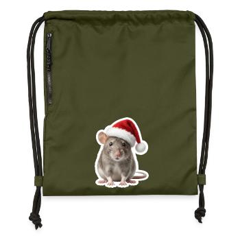 Rat malin avec un chapeau de Noël rouge - Sac à cordon en polyester recyclé - military green - Devant