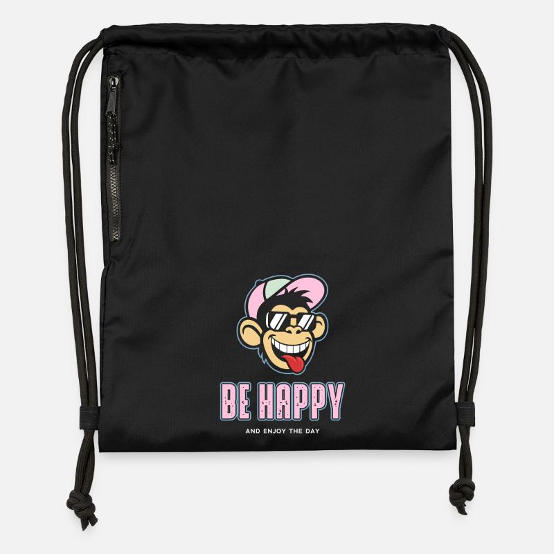 Be Happy - Turnbeutel aus Recycling-Material - Schwarz
