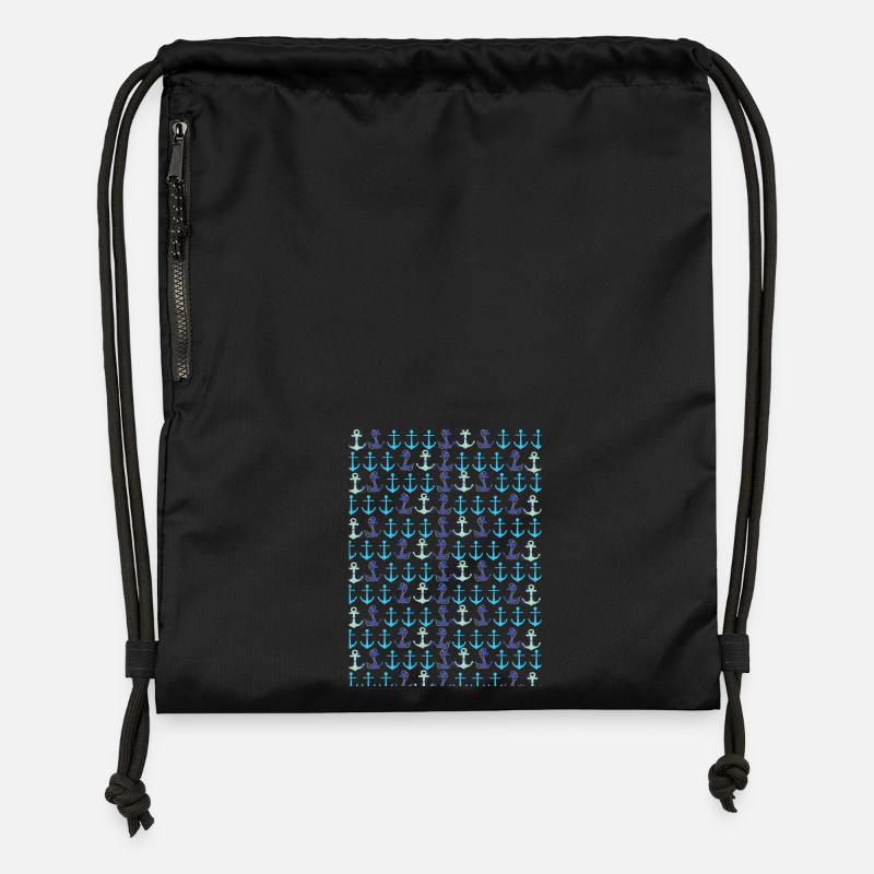 Anchor pattern - Gymsac made from recycled material - black