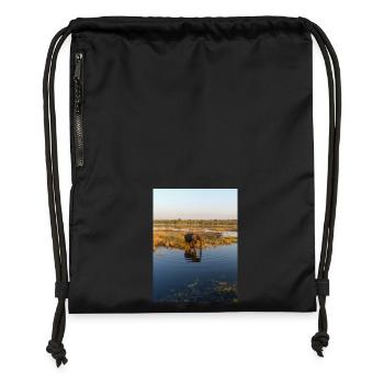 elephants at the water in Namibia Africa - Gymsac made from recycled material - military green - Front