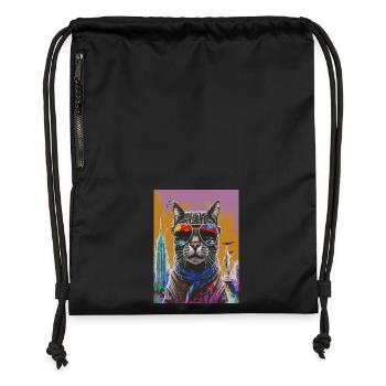 Urban Cat with Rainbow Shades - Turnbeutel aus Recycling-Material - Schwarz - Vorne