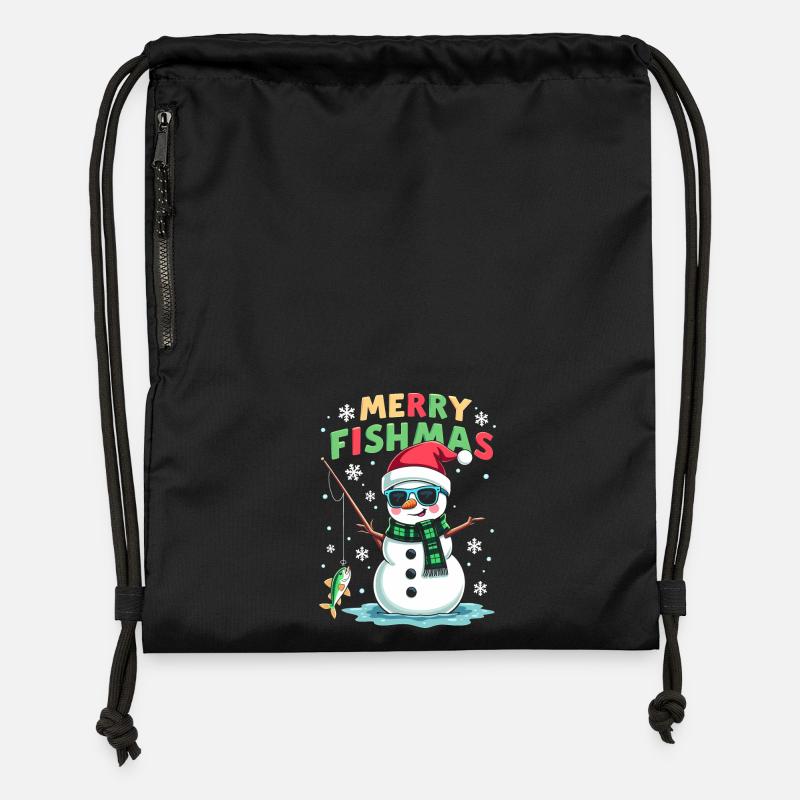 Noël du pêcheur - Merry Fishmas - Sac à cordon en polyester recyclé - noir