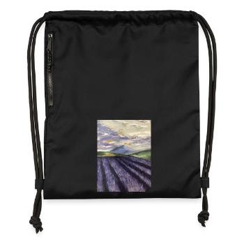 Ölgemälde Lavendel Lavendelfeld lila Landschaft - Turnbeutel aus Recycling-Material - Schwarz - Vorne