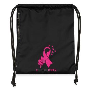Pink October, Ribbon and Birds of Hope - Gymsac made from recycled material - black - Front