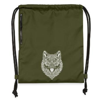 Wolfskopf Tribalornament - Turnbeutel aus Recycling-Material - military Green - Vorne