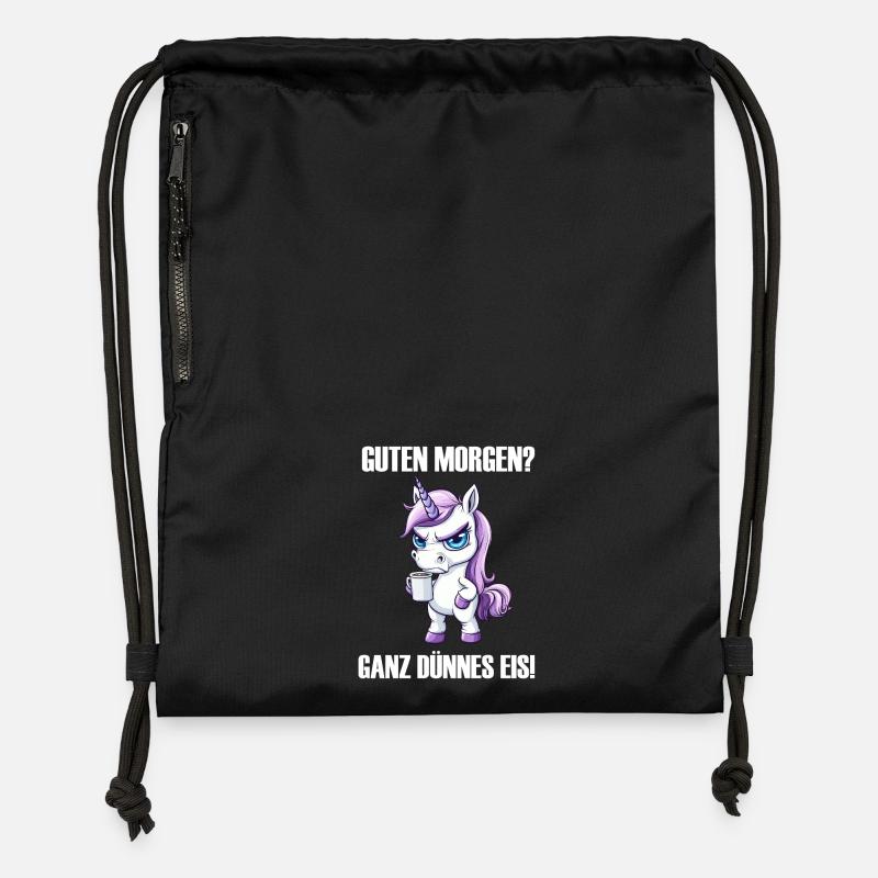 Unicorn Coffee Morning Grouch Design - Gymsac made from recycled material - black