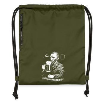 Vintage Van Gogh drinking Beer in a pub - Gymsac made from recycled material - military green - Front