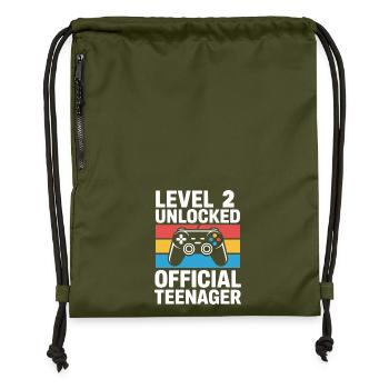 Level 2 Unlocked Birthday Gamer - Gymsac made from recycled material - military green - Front