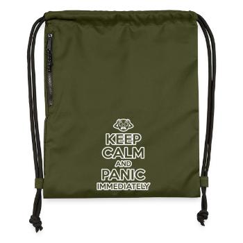 Keep Calm And Panic – Lustig, sarkastisch - Turnbeutel aus Recycling-Material - military Green - Vorne