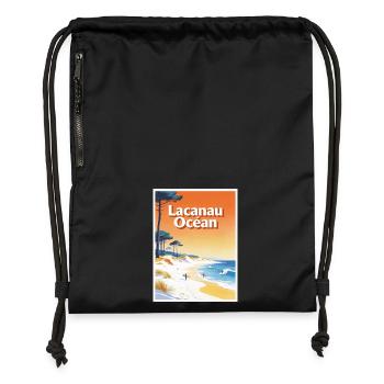Lacanau Ocean Vintage Surf Poster - Gymsac made from recycled material - military green - Front