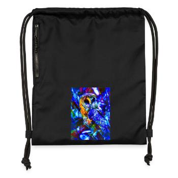 Neon Owl in Psychedelic Light - Gymsac made from recycled material - black - Front