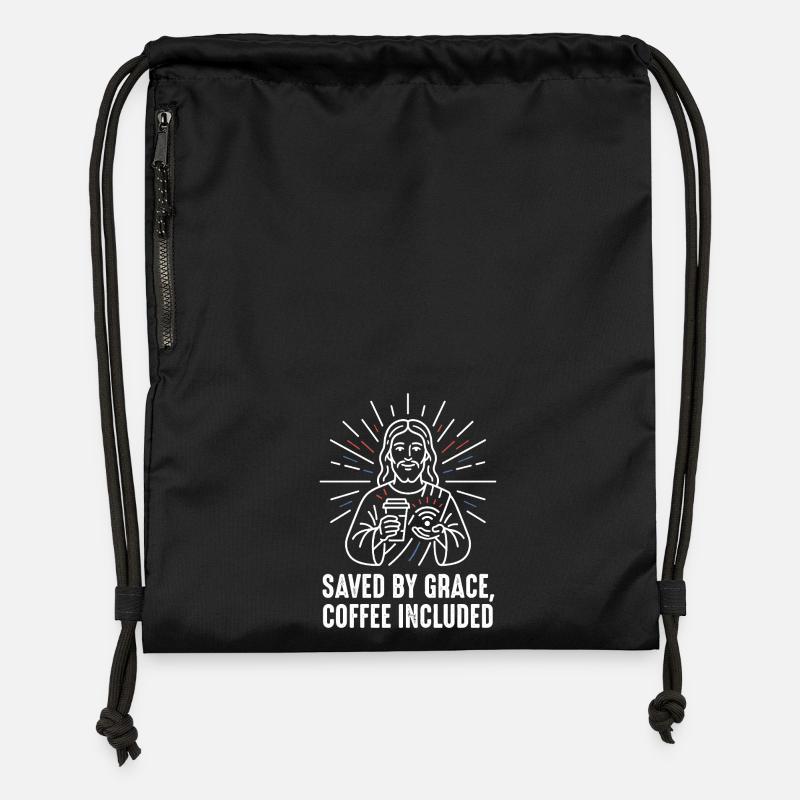 Saved by Grace – Coffee Included - Gymsac made from recycled material - black