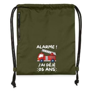 Alarm, ich bin schon 5 Jahre alt, Feuerwehrmannsgeburtstag - Turnbeutel aus Recycling-Material - military Green - Vorne