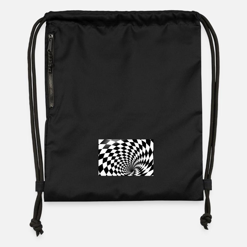 Hypnotic Checkerboard Spiral - Gymsac made from recycled material - black