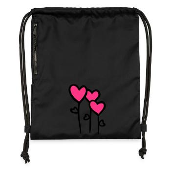fleurs de coeur - Sac à cordon en polyester recyclé - noir - Devant