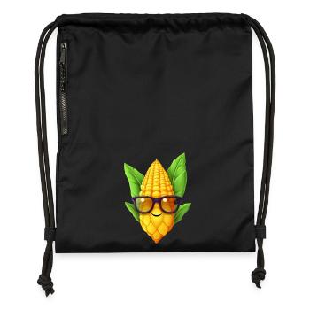 Maïs kawaii avec lunettes nerd: Cobsmart - Sac à cordon en polyester recyclé - noir - Devant