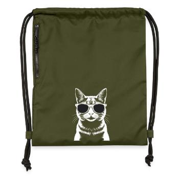 Cat with glasses - Gymsac made from recycled material - military green - Front