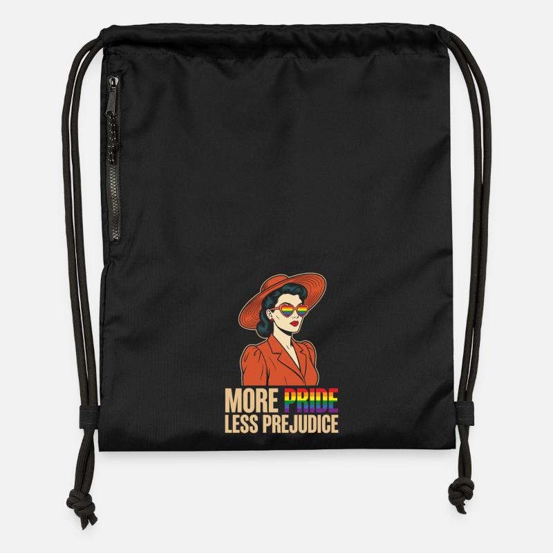 Mois de la fierté LGBTQ - Plus de fierté, moins de préjugés - Sac à cordon en polyester recyclé - noir