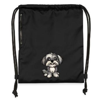 Chien Bichon Cochon Mignon - Sac à cordon en polyester recyclé - noir - Devant