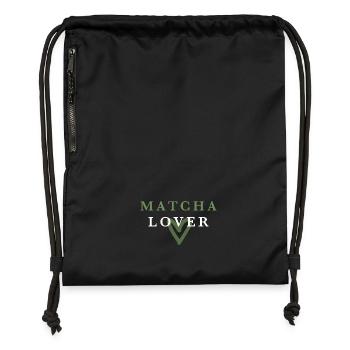 Amoureux du Matcha Cœur Vert - Sac à cordon en polyester recyclé - noir - Devant