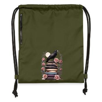 Bücherstapel mit Rabe - Turnbeutel aus Recycling-Material - military Green - Vorne