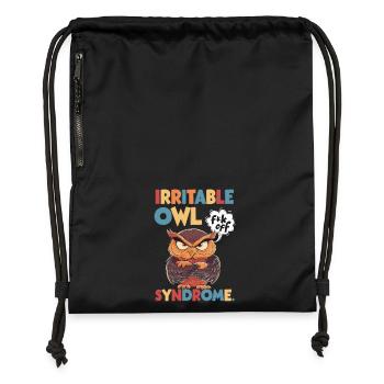 Irritable Owl Syndrome, funny pun - Gymsac made from recycled material - black - Front