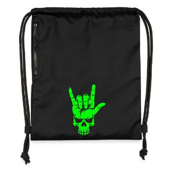 Rock n Roll Totenkopf Hand - Turnbeutel aus Recycling-Material - Schwarz - Vorne