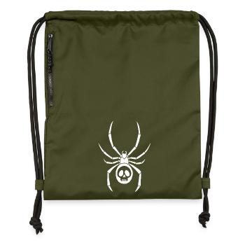 White spider and skull - Gymsac made from recycled material - military green - Front