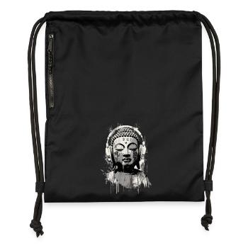 Bouddha avec des écouteurs Art zen - Sac à cordon en polyester recyclé - noir - Devant
