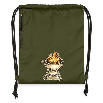 Grillfeuer Motiv Retro BBQ - Turnbeutel aus Recycling-Material - military Green - Vorne
