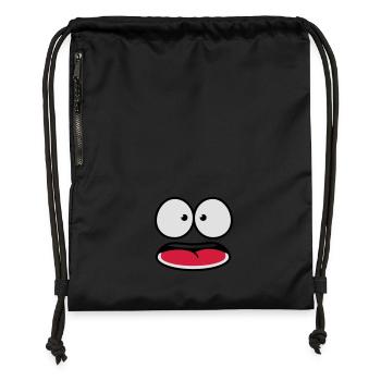 Erschrocken Unsicher guckendes Cartoon Gesicht - Turnbeutel aus Recycling-Material - Schwarz - Vorne