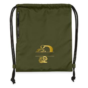 Personalisierter floraler vergoldeter Buchstabe p - Geschenkidee - Turnbeutel aus Recycling-Material - military Green - Vorne