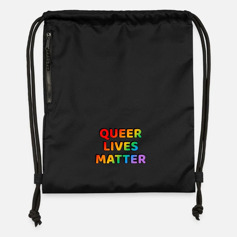 Queer lives matter LGBT Pride gay rainbow - Gymsac made from recycled material - black