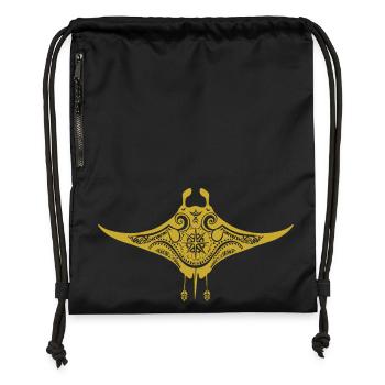Tribal Maori Polynesian Stingray Matau Manta Ray - Gymsac made from recycled material - black - Front
