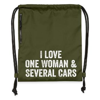Une Femme et Plusieurs Voitures : Humour Auto - Sac à cordon en polyester recyclé - military green - Devant