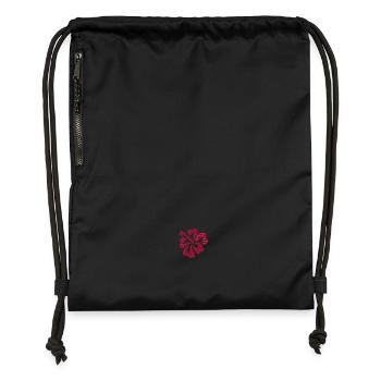 Flower embroidered - Gymsac made from recycled material - black - Front