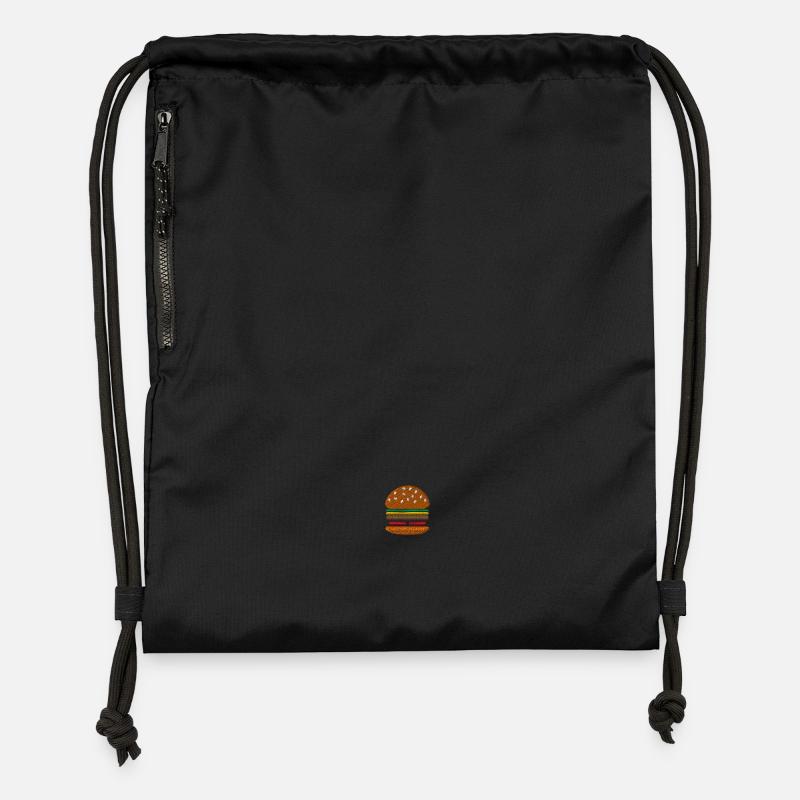 Burger brodé - Sac à cordon en polyester recyclé - noir